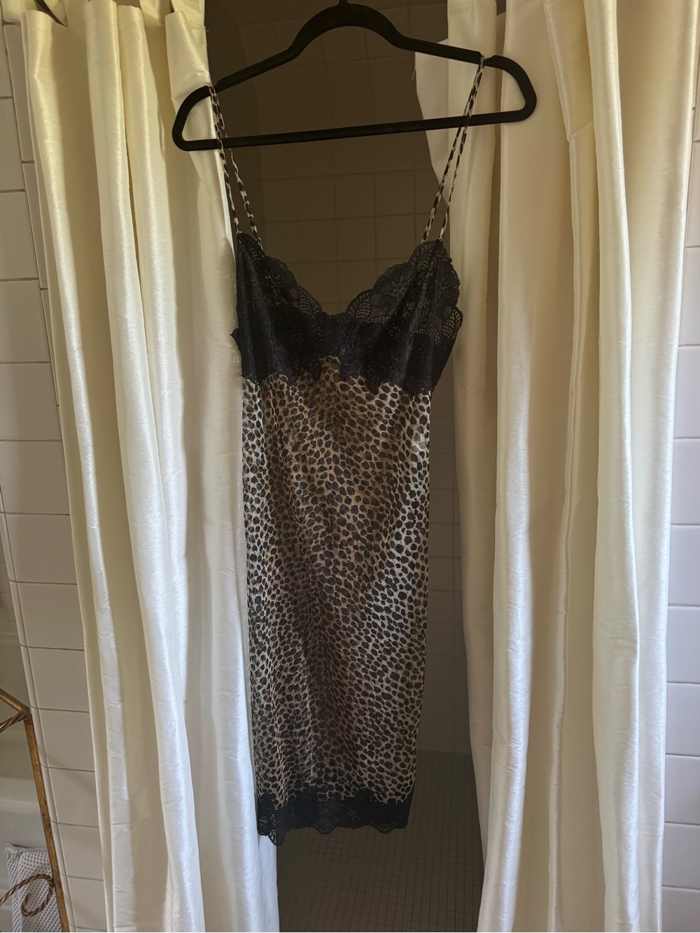 Victoria's Secret Leopard Print Lace Trim Slip Dress - Black and Brown